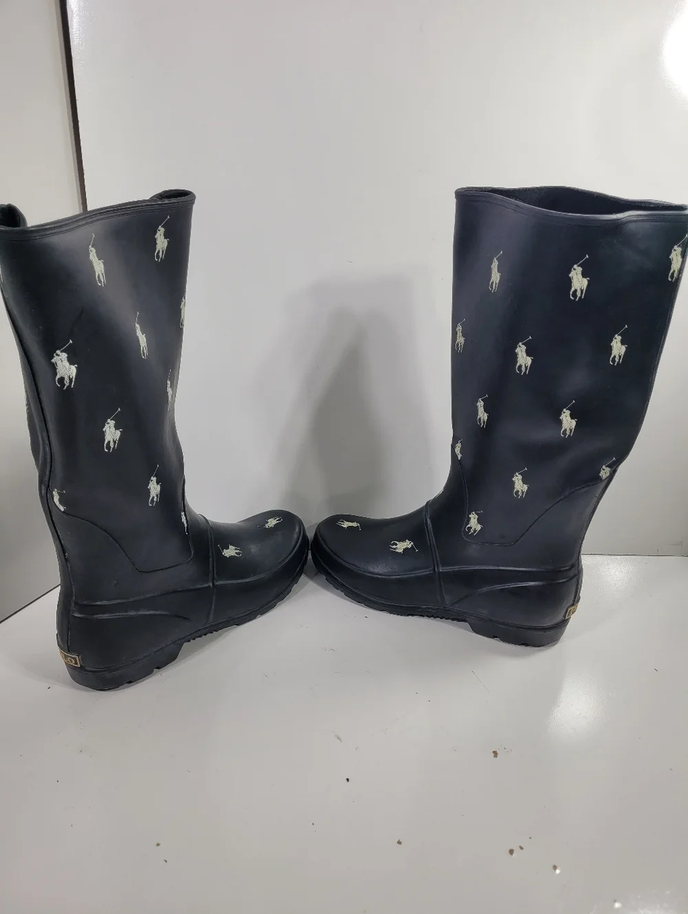 Polo Ralph Lauren Men 6 Women 7.5 Kids 6Y Rain Boots Pony All Over Print Wellies